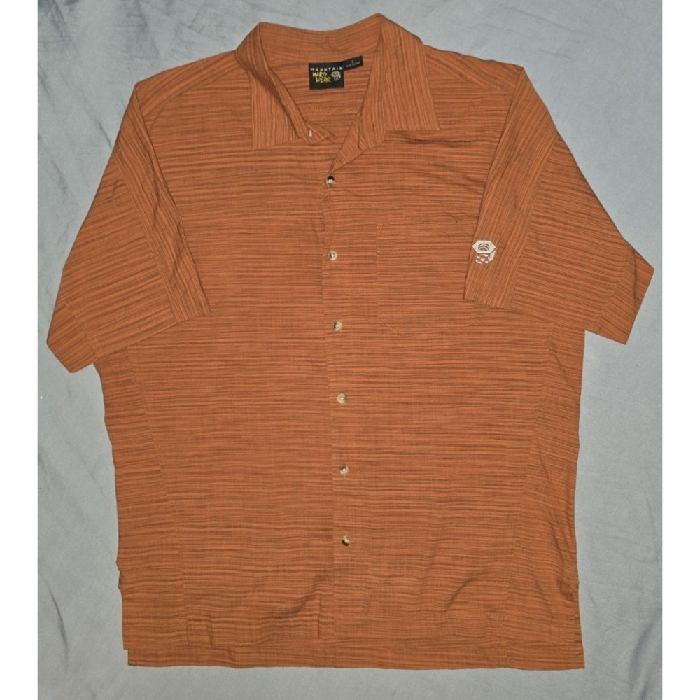 Mountain Hardwear Mens L Orange Short Sleeve Button Up Shirt Outdoor Hiking